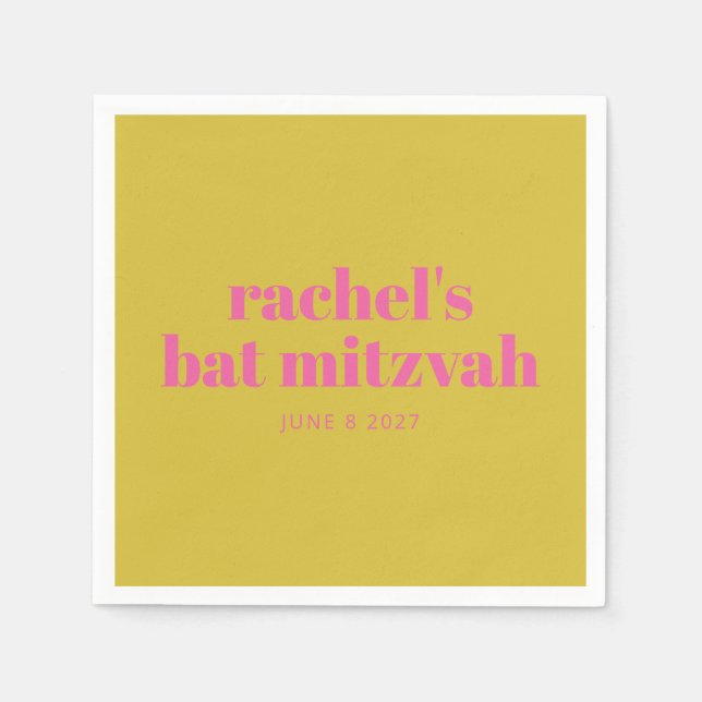 Bold Typography Modern Pink Yellow Personalised Napkin (Front)