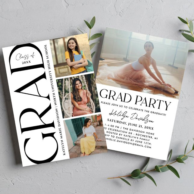 Bold Typography Multi Photo Grad Party Invitation (Creator Uploaded)