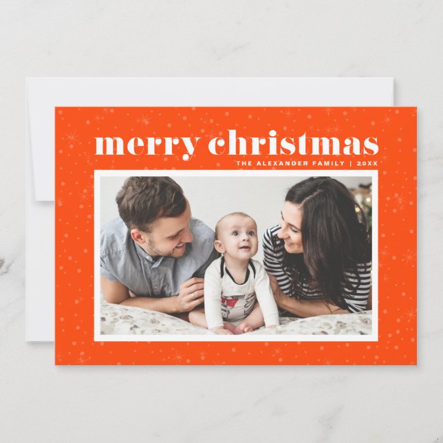 Bold Typography Orange Merry Christmas Photo Holiday Card (Front)