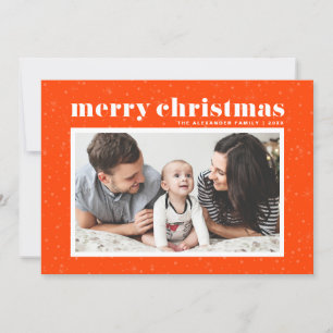 Bold Typography Orange Merry Christmas Photo Holiday Card