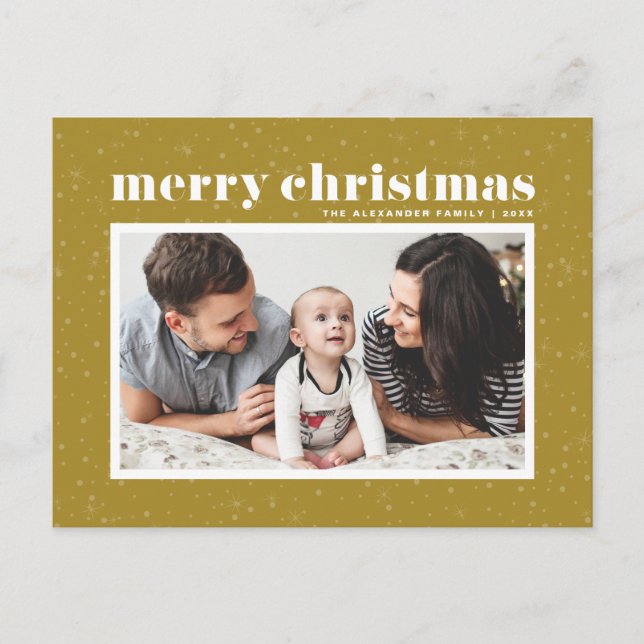 Bold Typography Orange Merry Christmas Photo Holiday Postcard (Front)