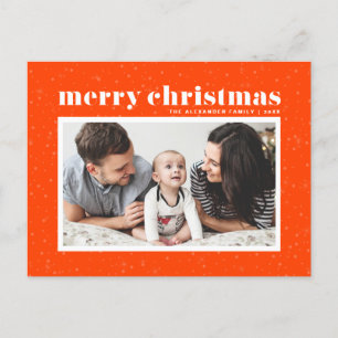 Bold Typography Orange Merry Christmas Photo Holiday Postcard