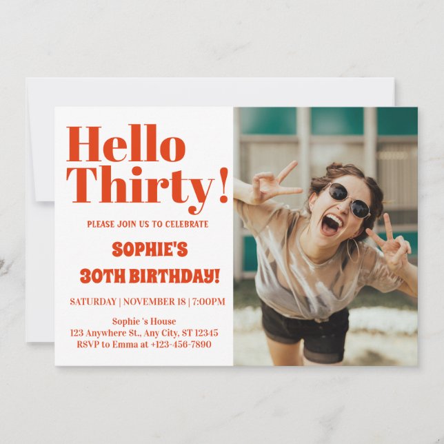 Bold Typography Orange  Modern 30th Birthday  Invitation (Front)
