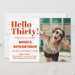 Bold Typography Orange  Modern 30th Birthday  Invitation