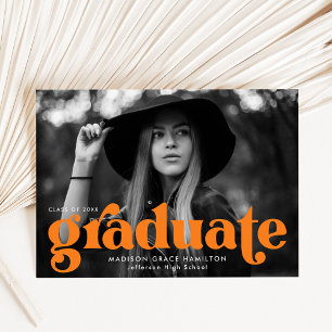 Bold Typography Orange Photo Graduation Announcement