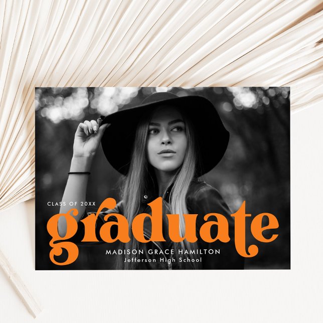 Bold Typography Orange Photo Graduation Announcement (Creator Uploaded)
