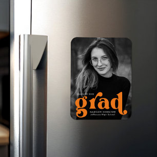 Bold Typography Orange Photo Graduation Magnet