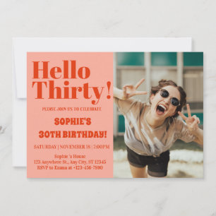 Bold Typography Orange Pink Modern 30th Birthday Invitation