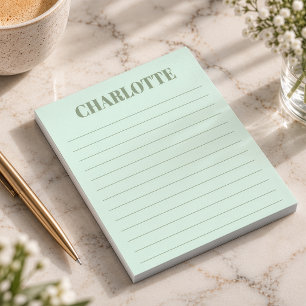 Bold Typography Personalised Sage Green Name Lined Notepad