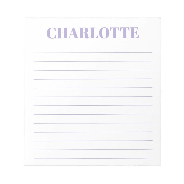 Bold Typography Personalized Lavender Name Lined Notepad (Front)
