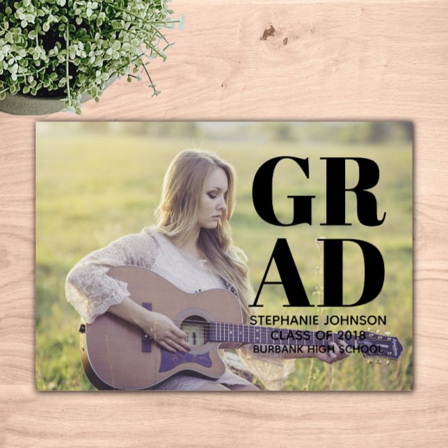 Bold Typography Photo Graduation | Black Invitation (Black Bold Typography Photo Graduation Announcement)