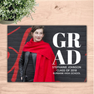 Bold Typography Photo Graduation White Invitation