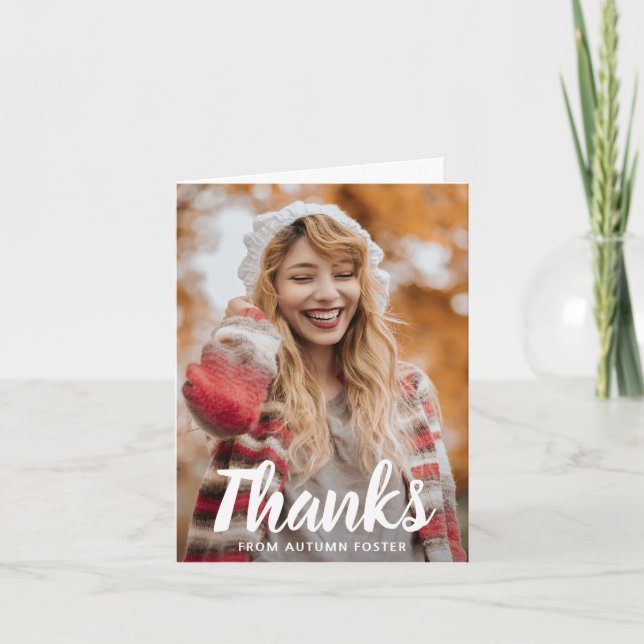 Bold Typography Photo Modern Graduation Thank You Card (Front)