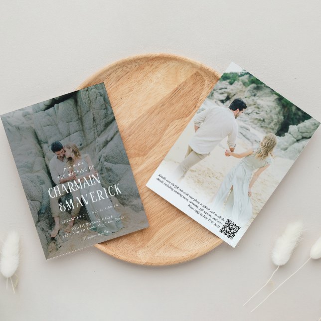 Bold Typography Photo QR code Wedding  Invitation (Creator Uploaded)