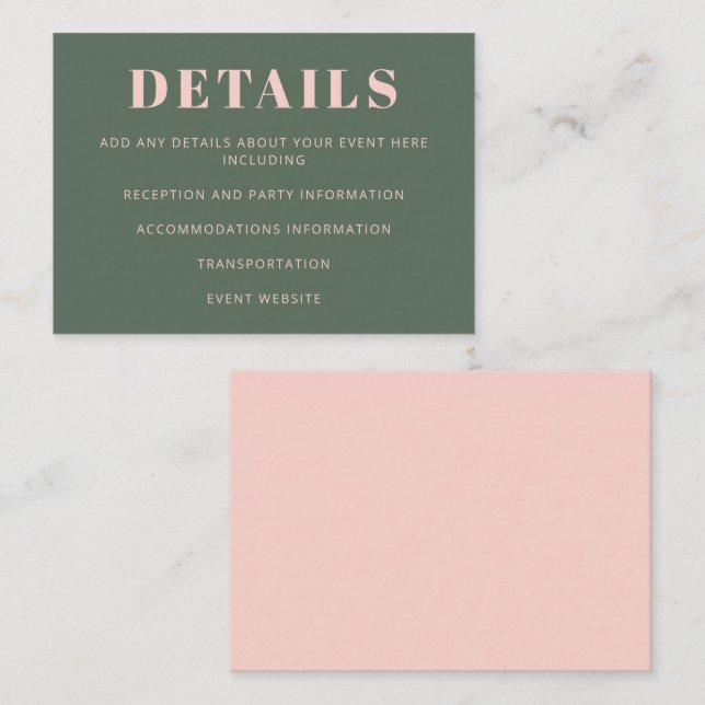 Bold Typography Pink and Green Bat Mitzvah Details Enclosure Card (Front/Back)