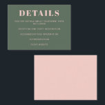 Bold Typography Pink and Green Bat Mitzvah Details Enclosure Card<br><div class="desc">Bold Typography Blush Pink and Forest Green Simple Modern Minimalist Bat Mitzvah Details Enclosure Card</div>