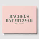 Bold Typography Pink and Green Modern Bat Mitzvah  Guest Book<br><div class="desc">Personalised Bold Typography Blush Pink and Forest Green Modern Bat Mitzvah Guest Book</div>