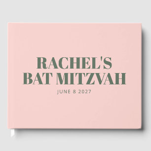 Bold Typography Pink and Green Modern Bat Mitzvah  Guest Book