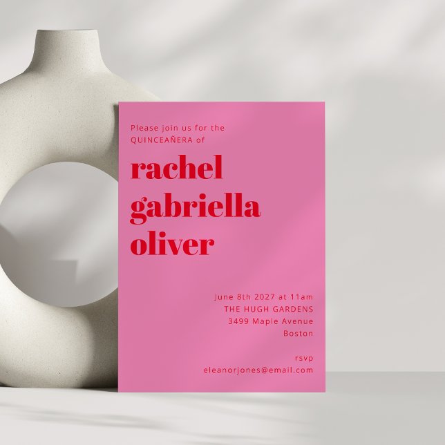 Bold Typography Pink and Red Modern QUINCEAÑERA Invitation (Creator Uploaded)