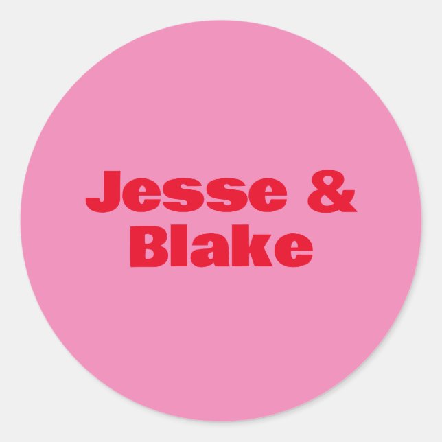 Bold Typography, Pink and Red Wedding Classic Round Sticker (Front)