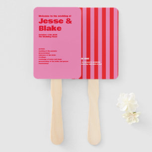 Bold Typography, Pink and Red Wedding Hand Fan