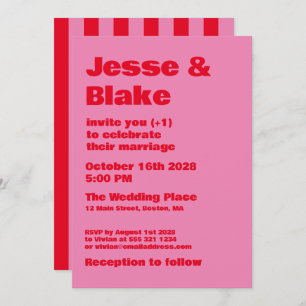 Bold Typography, Pink and Red Wedding Invitation