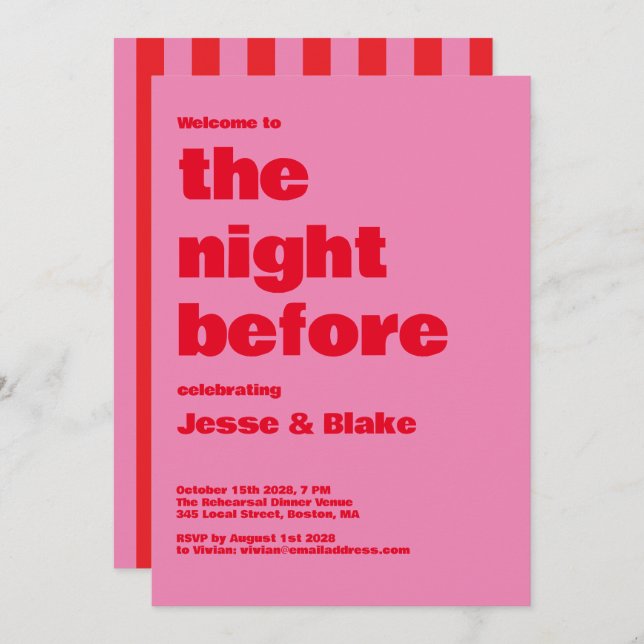 Bold Typography, Pink and Red Wedding Invitation (Front/Back)