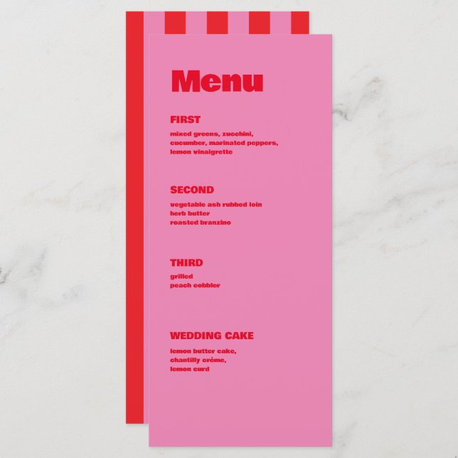 Bold Typography, Pink and Red Wedding Menu (Front/Back)