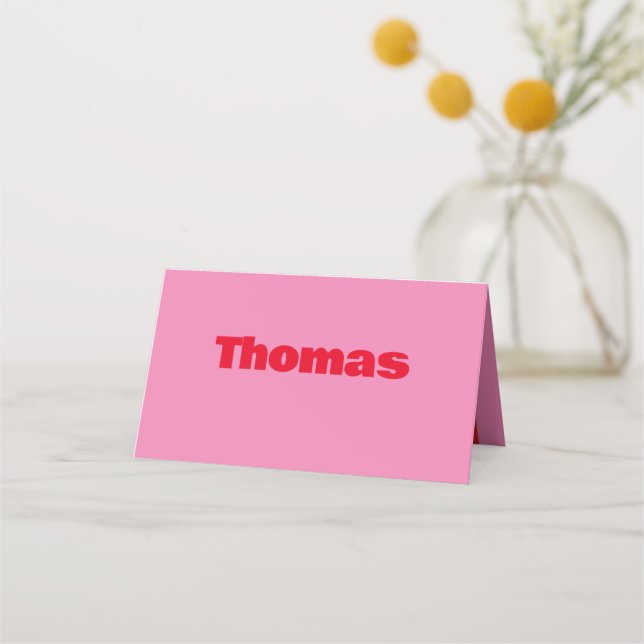 Bold Typography, Pink and Red Wedding Place Card (Front)