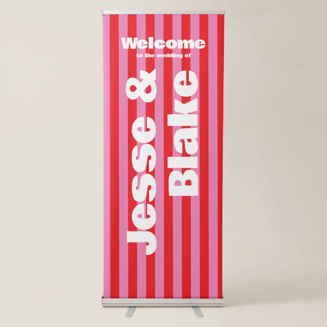Bold Typography, Pink and Red Wedding Retractable Banner (Front)