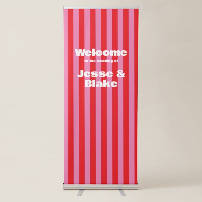 Bold Typography, Pink and Red Wedding Retractable Banner (Front)