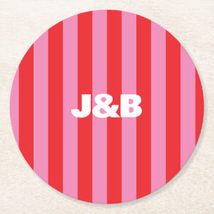 Bold Typography, Pink and Red Wedding Round Paper Coaster