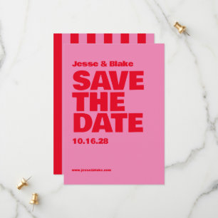 Bold Typography, Pink and Red Wedding Save The Date