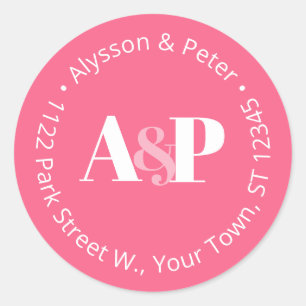 Bold Typography Pink And White Return Address Classic Round Sticker