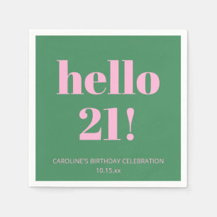 Bold Typography Pink Green Modern 21st Birthday  Napkin