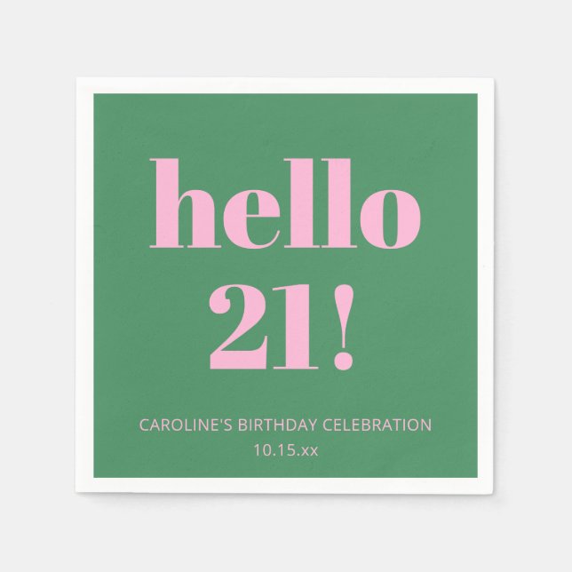 Bold Typography Pink Green Modern 21st Birthday  Napkin (Front)