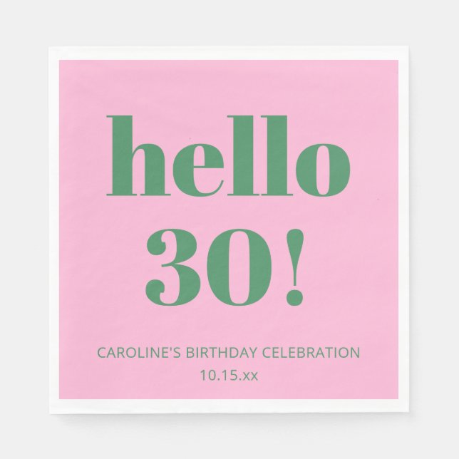 Bold Typography Pink Green Modern 30th Birthday  Napkin (Front)