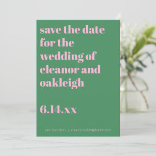 Bold Typography Pink Green Modern Wedding  Save The Date