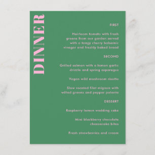 Bold Typography Pink Green Simple Wedding Dinner Menu