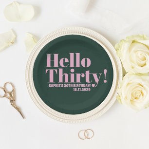 Bold Typography Pink Modern 30th Birthday Party Paper Plate