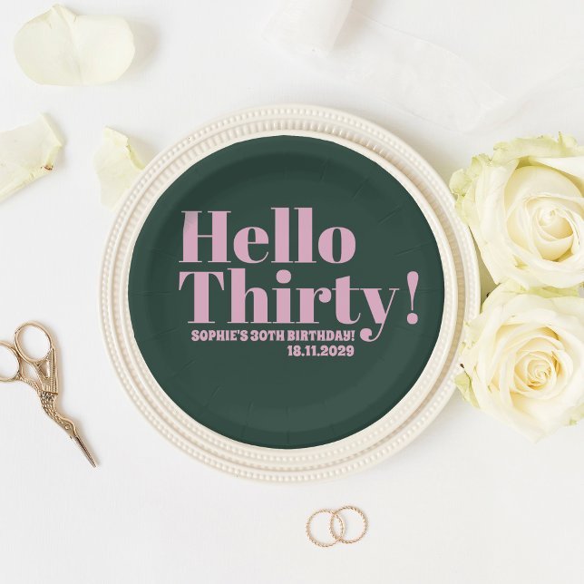 Bold Typography Pink Modern 30th Birthday Party Paper Plate (Creator Uploaded)