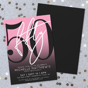 Bold Typography Pink Modern 50th Birthday Invitation