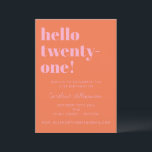 Bold Typography Pink Orange Modern 21st Birthday Invitation<br><div class="desc">This bold 21st birthday invitation in pink and orange features playful oversized typography paired with a vibrant, retro-inspired color palette. The modern layout puts the milestone front and center, creating a fun, confident look that feels celebratory and fresh. Perfect for milestone birthdays, cocktail parties, or stylish adult celebrations. Personalize the...</div>