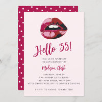 Bold Typography Pink Red Lips Modern 35th Birthday