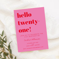 Bold Typography Pink Red Modern 21st Birthday