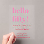 Bold Typography Pink Red Modern 50th Birthday Acrylic Invitations<br><div class="desc">Celebrate a milestone in style with these "Bold Typography Pink and Red Modern 50th Birthday Acrylic Invitations." Featuring striking typography in vibrant pink and red hues on sleek, contemporary acrylic, these invitations are perfect for setting the tone for a chic and unforgettable 50th birthday celebration. The modern design blends boldness...</div>