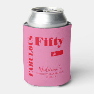 Bold Typography Pink Red Modern 50th Birthday Can Cooler