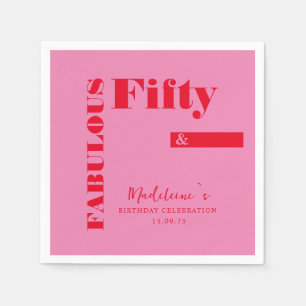 Bold Typography Pink Red Modern 50th Birthday Napkin