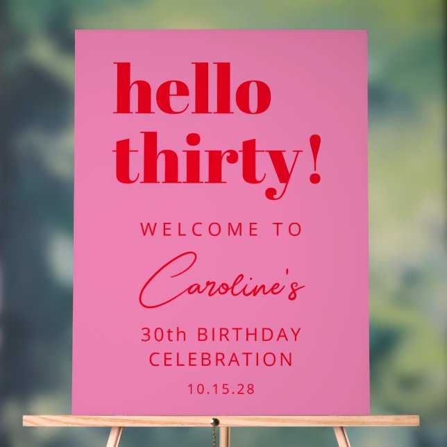 Bold Typography Pink Red Modern Birthday Welcome Acrylic Sign (Neutral)