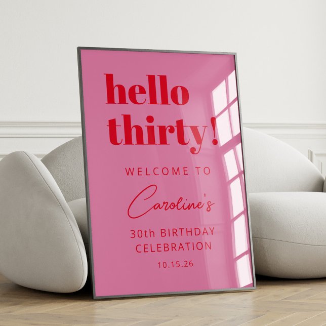 Bold Typography Pink Red Modern Birthday Welcome Poster (Creator Uploaded)